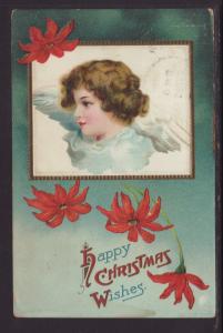 Happy Christmas Wishes,Angel,Poinsettias Postcard