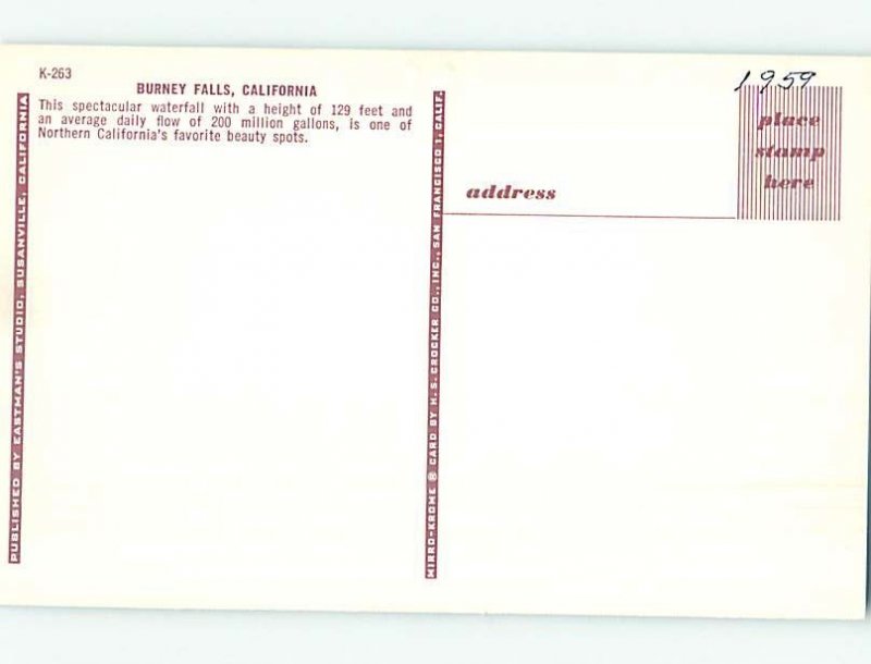 Chrome WATERFALL SCENE Burney Falls - Near Redding California CA AG3771@