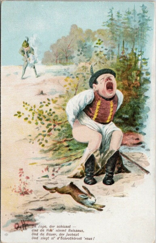 Hunting Man Shot in Butt Bum Rabbit Hare Hunters Humour O.H. Artist Postcard G78