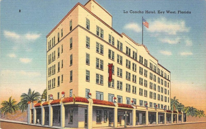 LA CONCHA HOTEL Key West, Florida c1940s Vintage Linen Postcard