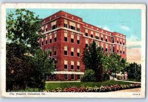 1942 Columbus Georgia GA Vintage Postcard City Hospital Building Garden Flowers