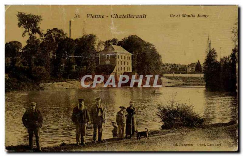 Old Postcard Vienna Chatelllerault Island and Mill Joany very animated