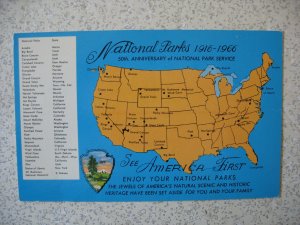 1966 50th ANNIVERSARY of NATIONAL PARK SERVICE map of USA