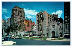 Washington Boulevard At State Street Car-lined View Detroit Michigan MI Postcard