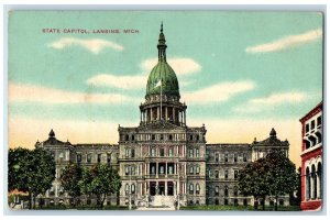 1918 State Capitol Exterior Scene Lansing Michigan MI Posted Vintage Postcard 