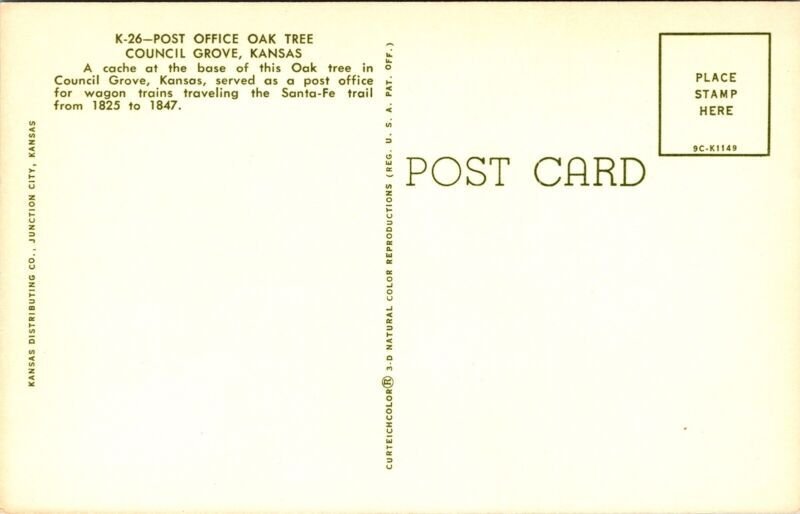 Post Office Oak Tree Council Grove Kansas KS Postcard VTG UNP Curteich Vintage