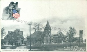 Dudley, Massachusetts - academy buildings, inn, church - vintage MA postcard 