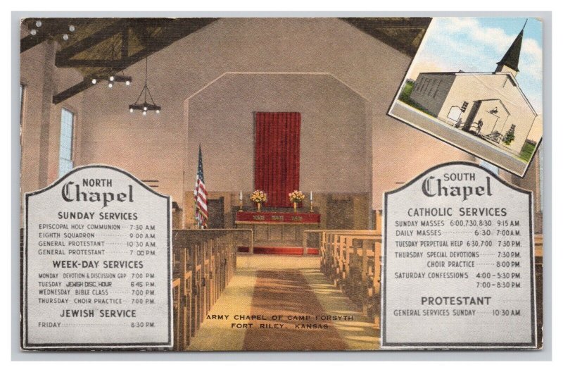 Postcard Army Chapel Of Camp Forsyth Fort Riley Kansas