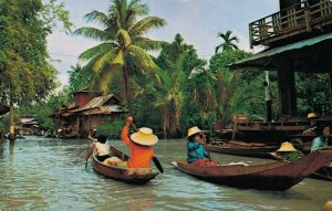 Thailand View of Klong Canal in Dhonburi Bangkok Vintage Postcard 06.43