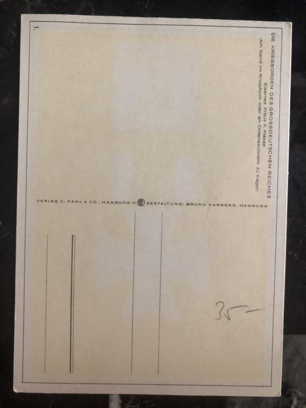 Mint Germany Patriotic Postcard Militar bravery Iron Cross WW2