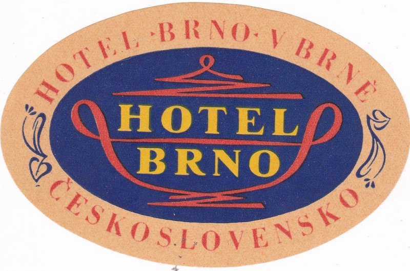 Czechoslovakia Brno Hotel Brno V Brne Vintage Luggage Label sk3611