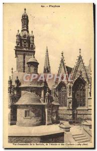 Old Postcard Pleyben Overview of the sacristy of the apse and steeples