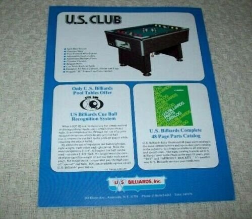 US Billiards Pool Table Arcade Flyer Original Game Art Print Sheet Paper Promo 