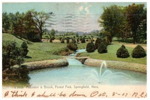 Fountain and Brook Forest Park Springfield Massachusetts Postcard Posted 1907