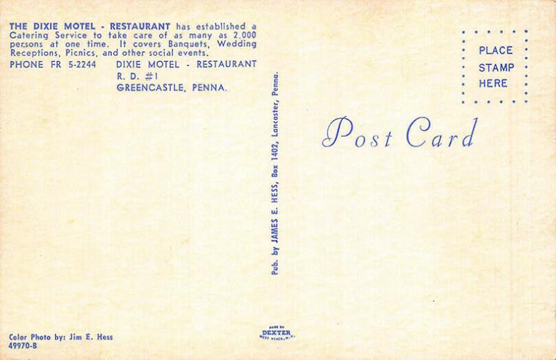 Greencastle PA Dixie Motel Restaurant Catering Service Truck Van Postcard