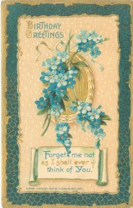 1912 Birthday Postcard  Forget Me Not Flowers I Shall Ever Think of You, Emboss