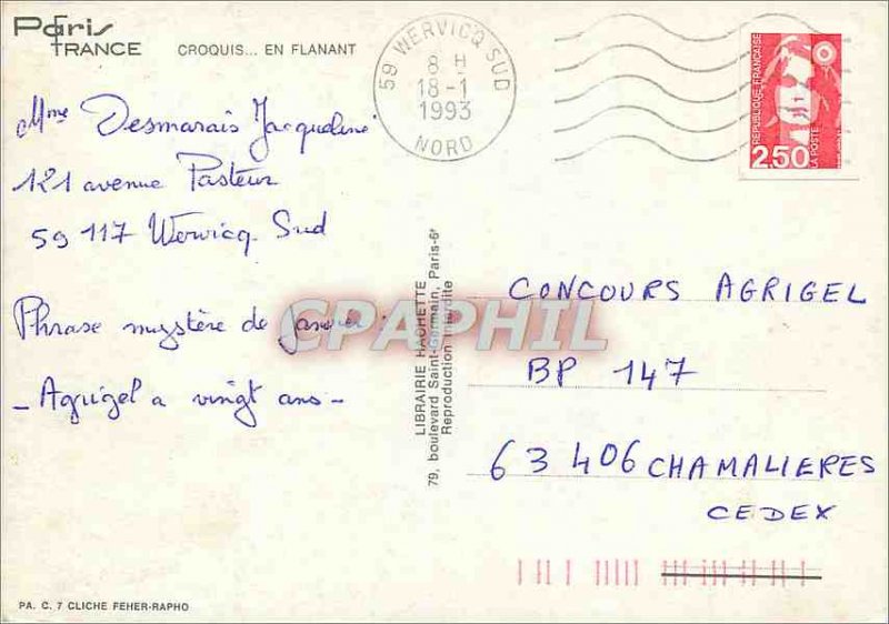 Modern Postcard Paris France Sketch while strolling