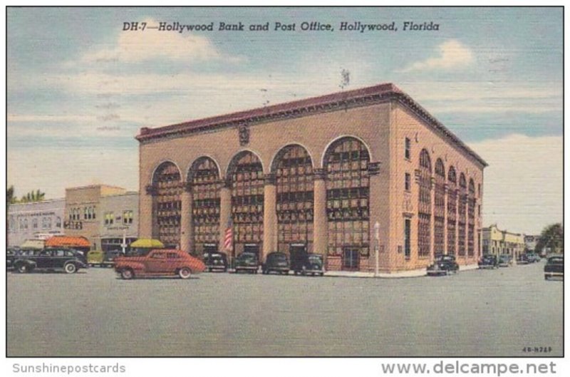 Florida Hollywood Bank and Post Office 1955 Curteich