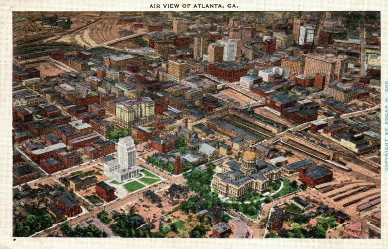 Atlanta Georgia GA Aerial View Vintage Postcard