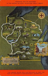 LPS23 MILWAUKEE Wisconsin Historical State Map Postcard
