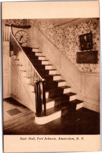 Postcard NY Amsterdam Fort Johnson Stair Hall