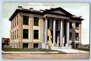 c1910's Carnegie Library Building Facade Spokane Washington WA Antique Postcard