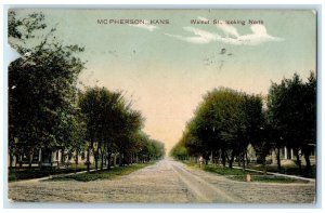 c1910's Walnut Street Looking North Dirt Road Trees McPherson Kansas KS Postcard