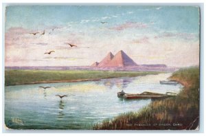 c1910 The Pyramids of Ghizeh Cairo Egypt Antique Oilette Tuck Art Postcard