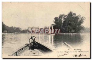 Old Postcard Annecy Island swans and prefecture