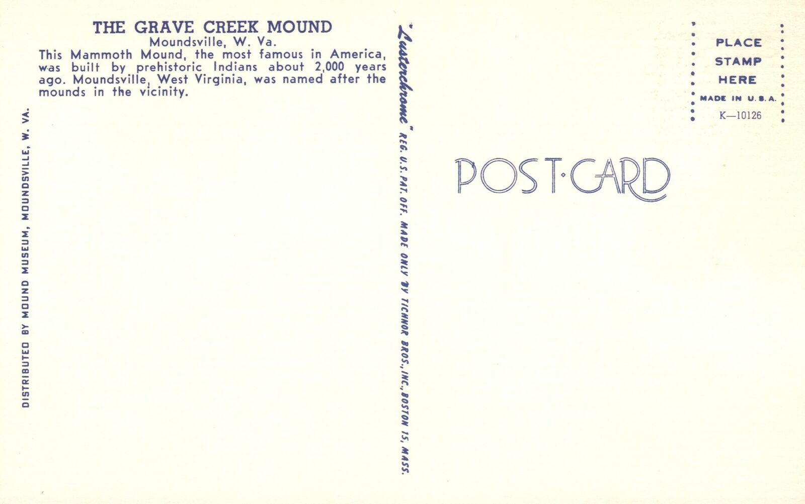 Postcard The Grave Creek Most Famous Mammoth Mound Moundsville West