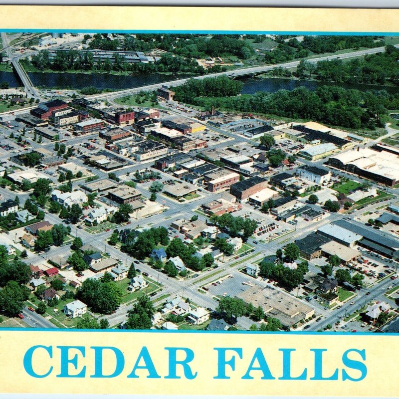 c1980s Cedar Falls, IA Downtown Aerial Photo Chrome Birds Eye 4x6 PC Main St M1