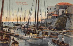 Fishing Boats Harbor Scene Panama Bay 1910c postcard