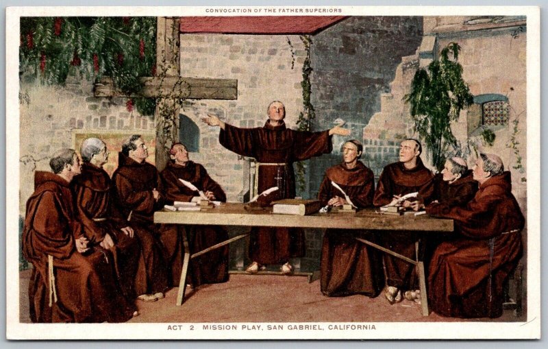 San Gabriel California 1920s Postcard Act 2 Mission Play Monks at Table