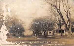 C46/ Hiawatha Kansas Ks Real Photo RPPC Postcard 1915 Shawnee St Homes Van Image