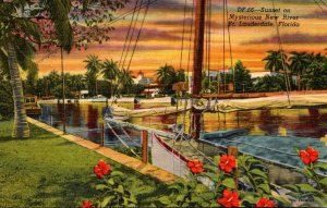 Florida Fort Lauderdale New River Sunset Curteich