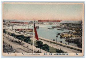 c1920's Kyobashi from Bund Kobe Japan Flag Sailboats River View Postcard