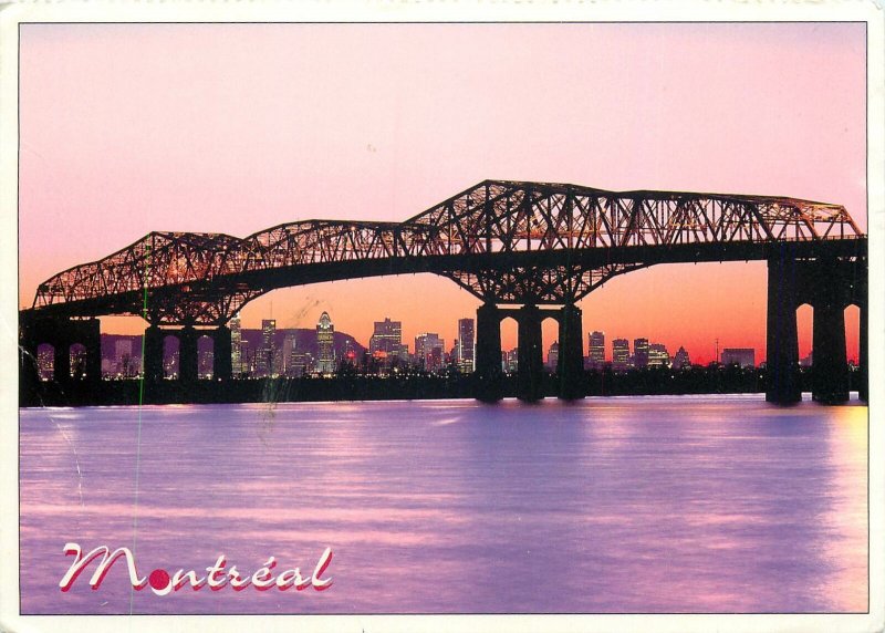 Canada Postcard Montreal Champlain Bridge & Mount Royal at dusk