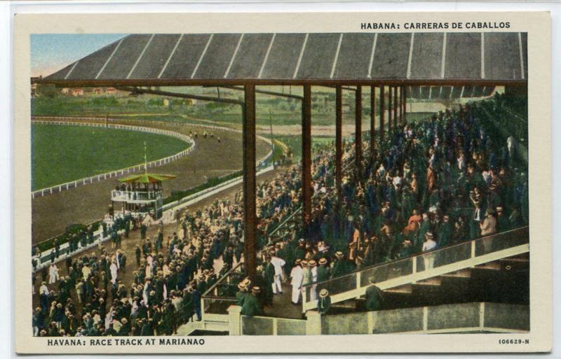 Horse Racing Mariano Race Track Havana Cuba linen postcard 