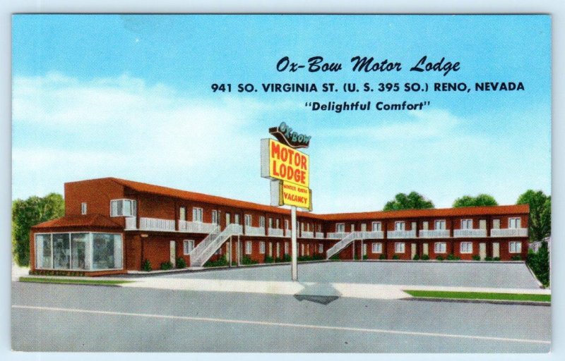 RENO, Nevada NV ~ Roadside Motel OX BOW MOTOR LODGE c1950s-60s Postcard