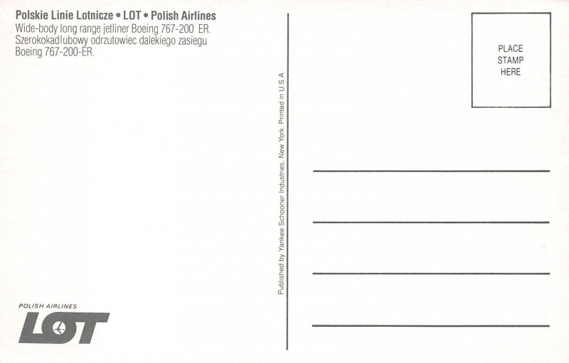 Lot Polish Airlines, Wide Body Boeing 767-200, Postcard, Unused