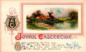 Vintage John Winsch Beautiful Cottage, House, River, Windmill, Easter Postcard