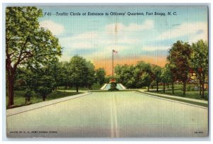 1951 Traffic Circle At Entrance To Officer's Quarters Fort Bragg NC Postcard