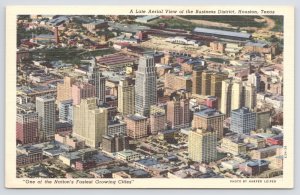 Linen~Air View Business District @ Houston Texas~Vintage Postcard