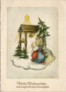 German Christmas Greeting Angel Child Ringing Bell 1958 Postcard T15 