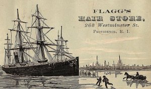 Steamer Harbour Scene Flagg's Hair Store Trade Card P4