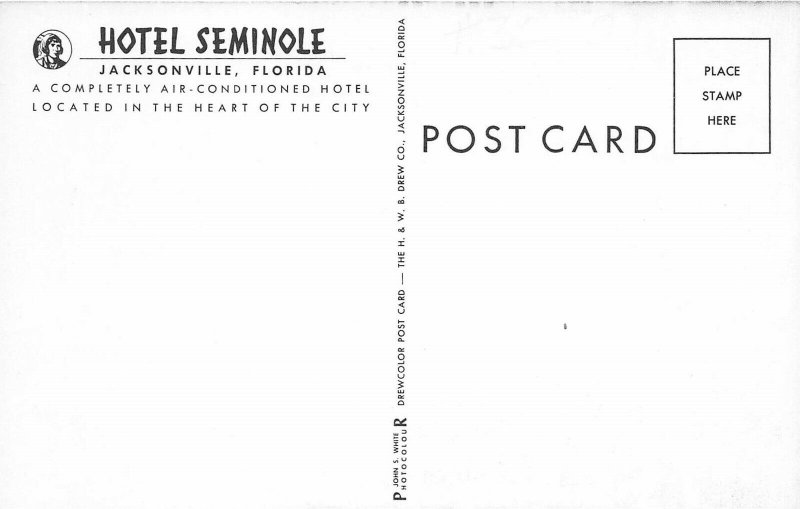 Jacksonville Florida 1950s Postcard Hotel Seminole