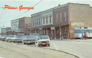 Plains Georgia~Main Street~Antique Shop~Food Truck~Cars~1970s Postcard