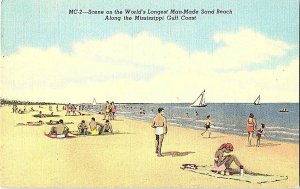 World's Longest Man-Made Beach Mississippi Vintage Postcard Standard View Card