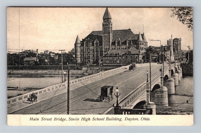 Dayton OH-Ohio, Main Street Bridge, Steele High School, Vintage Postcard 