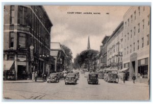1950 Court Street Buildings Road Classic Cars Auburn Maine ME Vintage Postcard